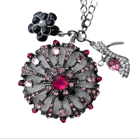 Handmade Long Pink Rhinestone Statement Shoe Lover Charm Necklace - Picture 1 of 6